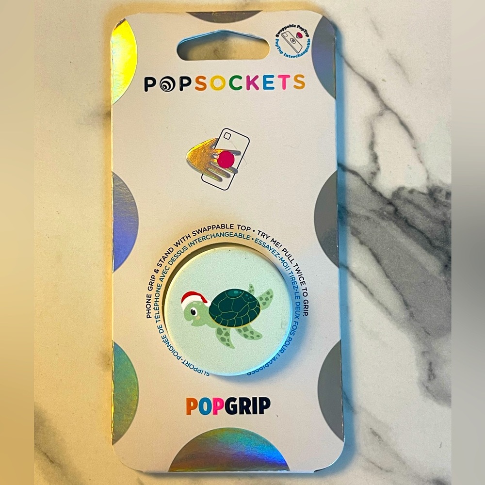 PopSocket turtle in Santa hat popgrip